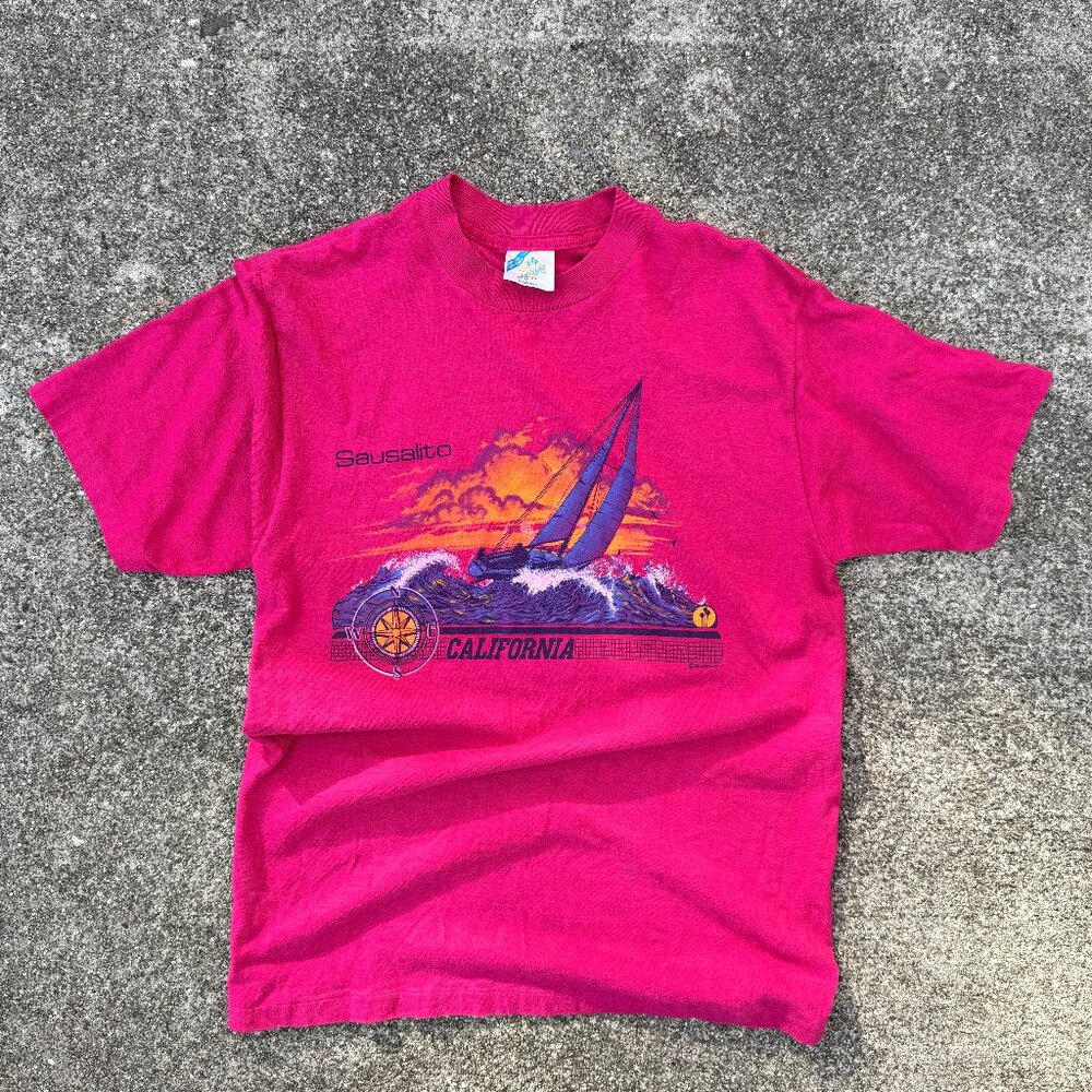 Vintage 80s Sausalito California pink graphic tee